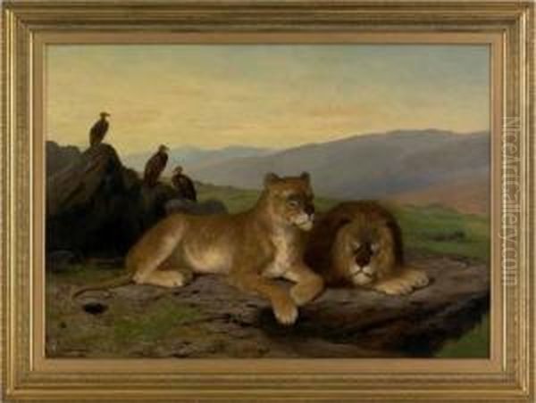 Landscape With A Lion And Lioness Oil Painting by Newbold Hough Trotter