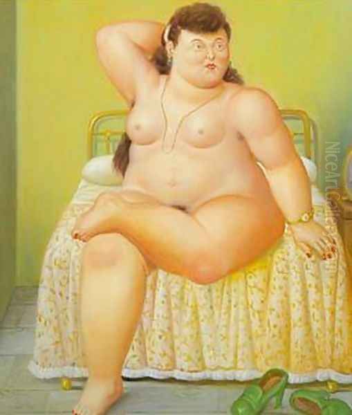 Woman on a Bed 1995 Oil Painting by Fernando Botero