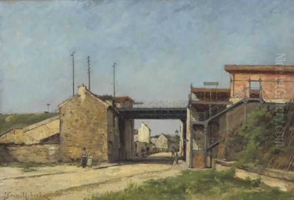 Relevement Du Chemin De Fer De Ceinture, Station Du Bel Air Et Rue Montempoivre Oil Painting by Paul Trouillebert