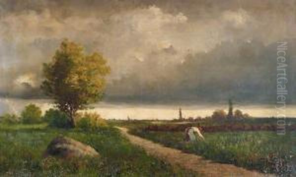 Paysage Ala Glaneuse Oil Painting by Henri Charles Trouville