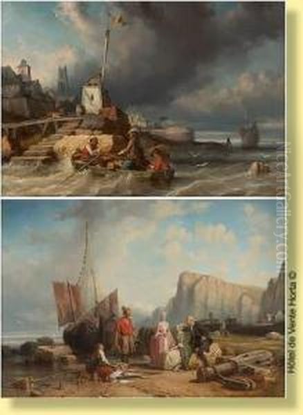 Retour De La Barque Avant L'orage Oil Painting by Henri Charles Trouville