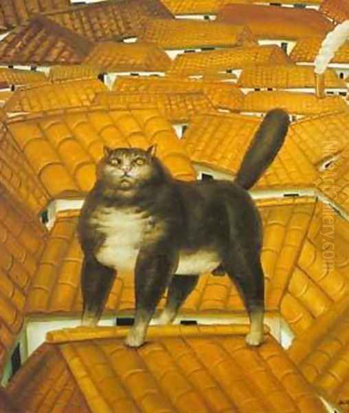 Cat on a roof 1978 Oil Painting by Fernando Botero