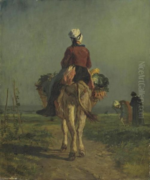 Going To Market Oil Painting by Constant Troyon