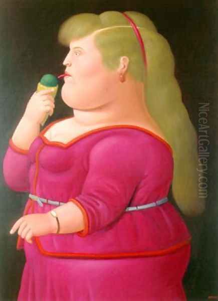 Girl Eatting Ice Cream Oil Painting by Fernando Botero