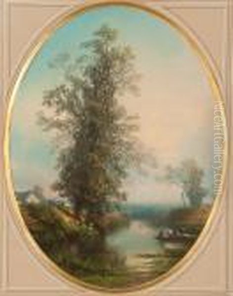 Paysage De Riviere Anime Oil Painting by Constant Troyon