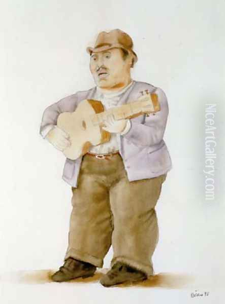 Man Playing Guitar II Oil Painting by Fernando Botero