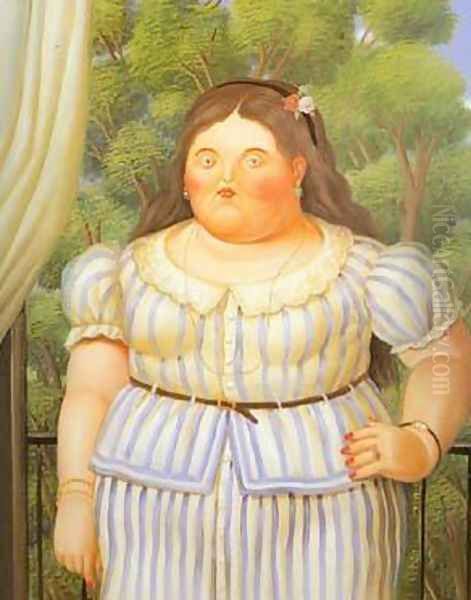 Woman on a Balcony 1995 Oil Painting by Fernando Botero