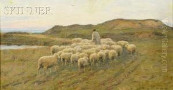 Shepherd With His Flock Oil Painting by Gaylord Sangston Truesdell