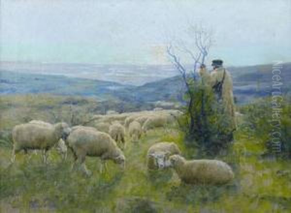 Berger Et Moutons Dans Les Landes Oil Painting by Gaylord Sangston Truesdell