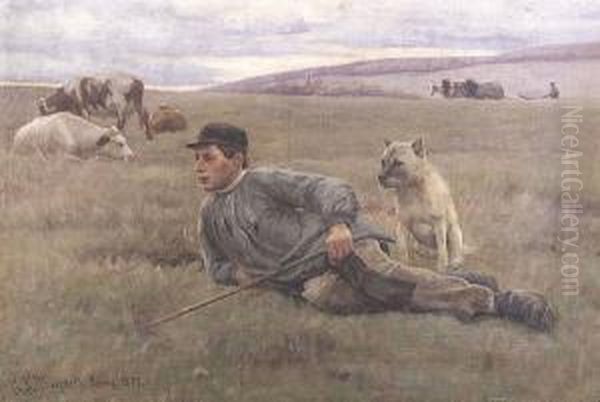 The Shepherd And His Watchful Companion Oil Painting by Gaylord Sangston Truesdell