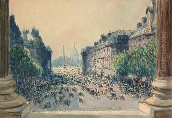 La Rue Royale, Vue De La Madeleine. Oil Painting by Emile Louis Truffot