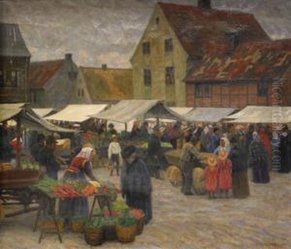 Marknad Vid Martenstorget I Lund Oil Painting by Anders Trulson