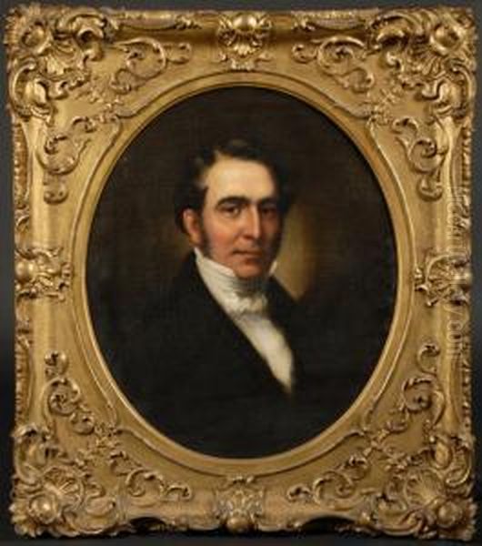 Portrait Of Winthrop Bronson, New York, 1841, Half Length Wearing A White Stock And Black Jacket Oil Painting by John Trumbull