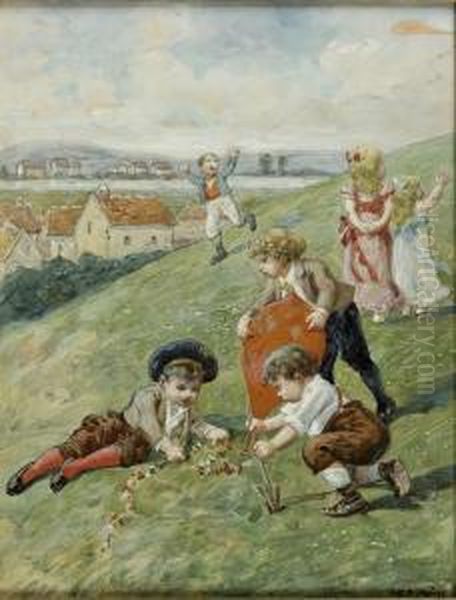 Les Enfants Jouant Sur La Colline Oil Painting by Auguste Joseph Trupheme