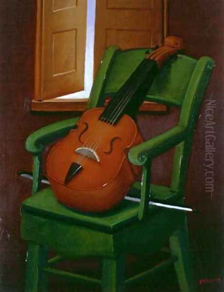 Violin On A Chair Oil Painting by Fernando Botero