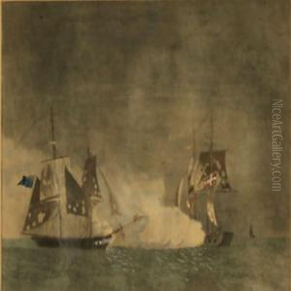 Orlogs-briggen Lougen Under Commando Af Premier=lieutenantwulff Oil Painting by Niels Truslew