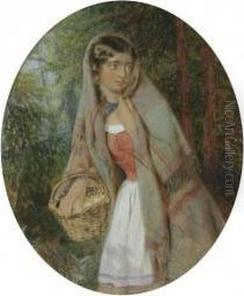 Younggirl With A Basket Of Eggs Oil Painting by Konstantin Aleksandrovich Trutovskii