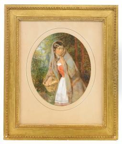 Young Woman With Basket Of Eggs Oil Painting by Konstantin Aleksandrovich Trutovskii