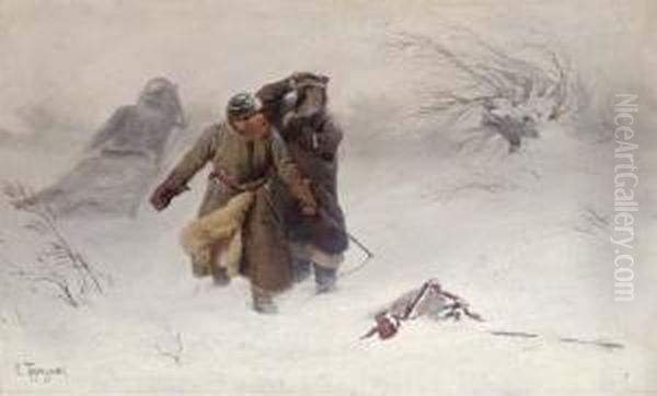 In The Blizzard Oil Painting by Konstantin Aleksandrovich Trutovskii