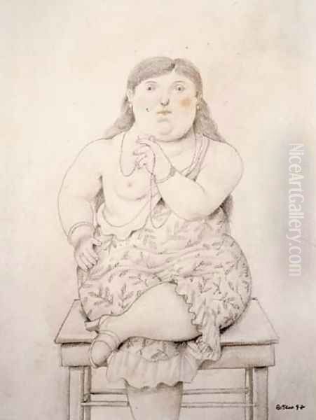 Woman Smoking Mujer Sentada Oil Painting by Fernando Botero