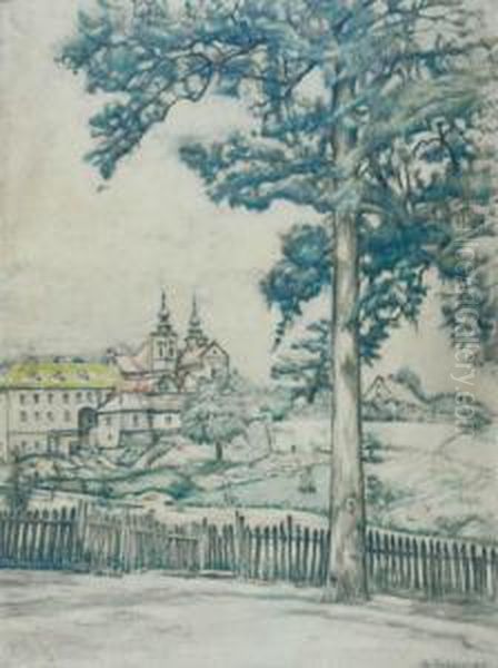 Widok Ogolny Klasztoru Bielanskiego Oil Painting by Marian Trzebinski