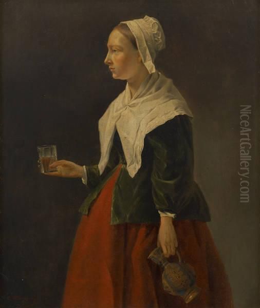 Jeune Femme Au Pichet Oil Painting by Charles Philogene Tschaggeny