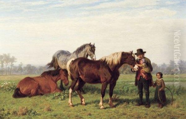 Les Chevaux Oil Painting by Charles Philogene Tschaggeny