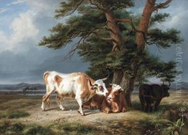 Paysage Avec Betail Oil Painting by Edmond Jean Baptiste Tschaggeny