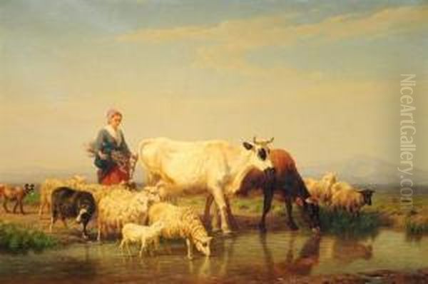 Pastoral Scene Oil Painting by Edmond Jean Baptiste Tschaggeny