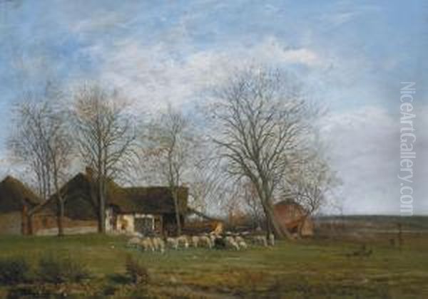 Landschap Met Hoeveen Schapen Oil Painting by Theodore Tscharner