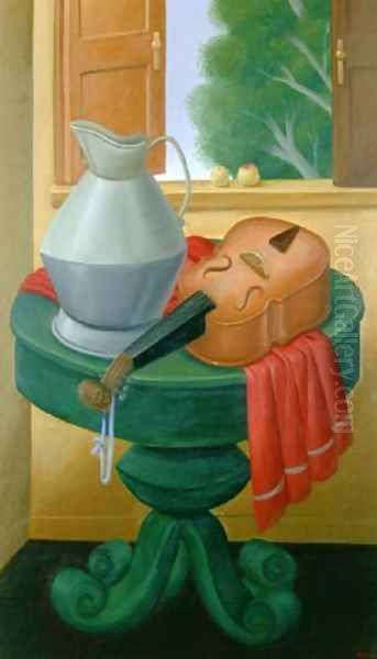 Still Life With Violin Oil Painting by Fernando Botero