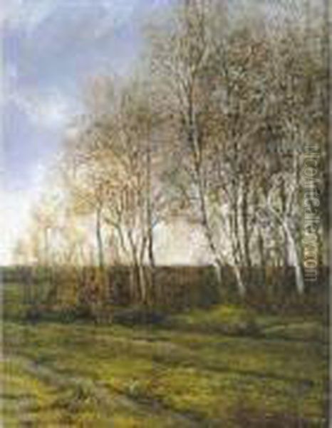 Landschap Met Berken - Paysage Aux Bouleaux Oil Painting by Theodore Tscharner