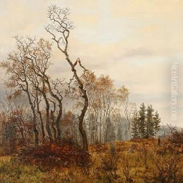 Quiet Day In A Autumn Forest Glade Oil Painting by Eleonore Tscherning