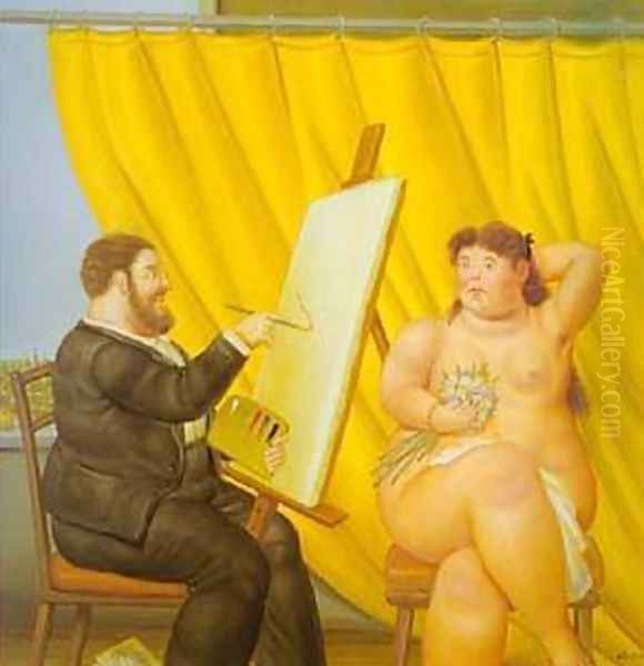 Painter and His Model 1995 Oil Painting by Fernando Botero