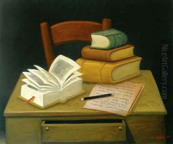 Still Life With Books Naturaleza Muerta Con Libros Oil Painting by Fernando Botero