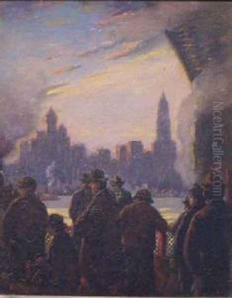 Fulton Street Ferry, Evening Oil Painting by Herbert Bolivar Tschudy