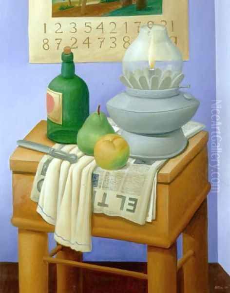 Still Life With Lamp And Bottle Oil Painting by Fernando Botero