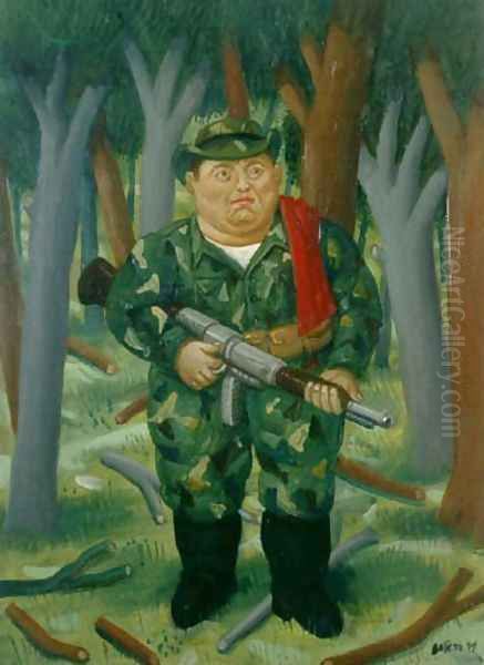 Manuel Marulanda Fixed Shot Manuel Marulanda Tiro Fijo Oil Painting by Fernando Botero