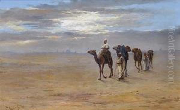 Camel Riders In The Desert Oil Painting by Pericles Tsirigotis