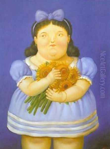 Girl with flowers 1995 Oil Painting by Fernando Botero