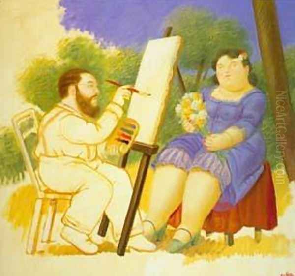 The Painter And His Model 1992 Oil Painting by Fernando Botero