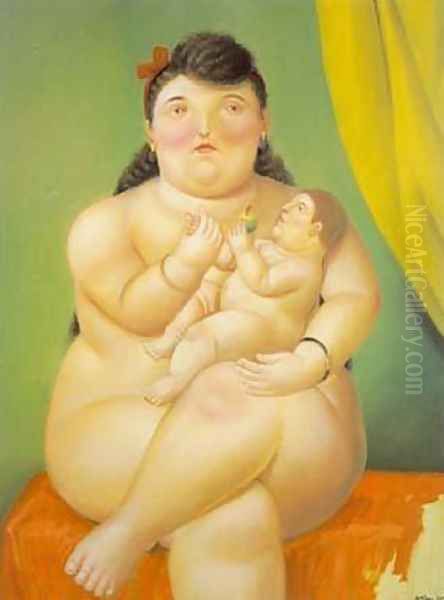 Mother and Child 1995 Oil Painting by Fernando Botero