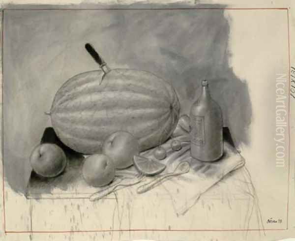 Still Life With Watermelon Oil Painting by Fernando Botero