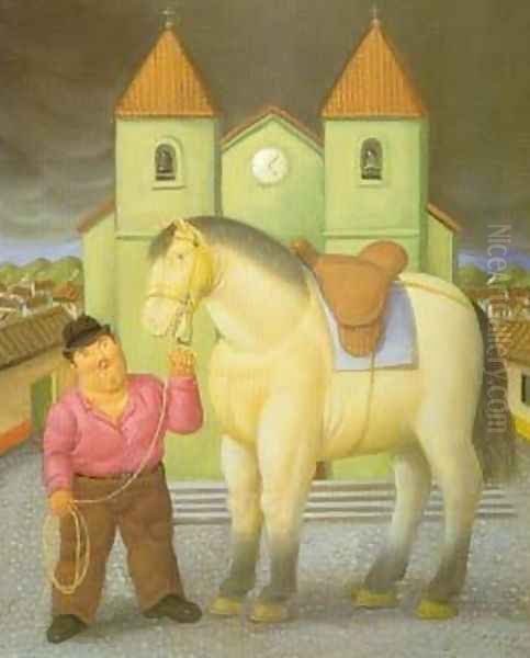 Man and Horse 1997 Oil Painting by Fernando Botero