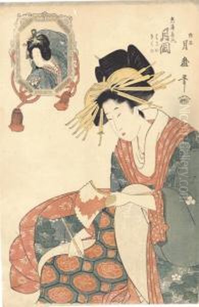 The Courtesan Oil Painting by Kitagawa Tsukimaro