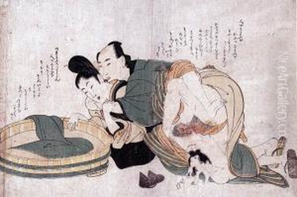 Shunga Oil Painting by Kitagawa Tsukimaro