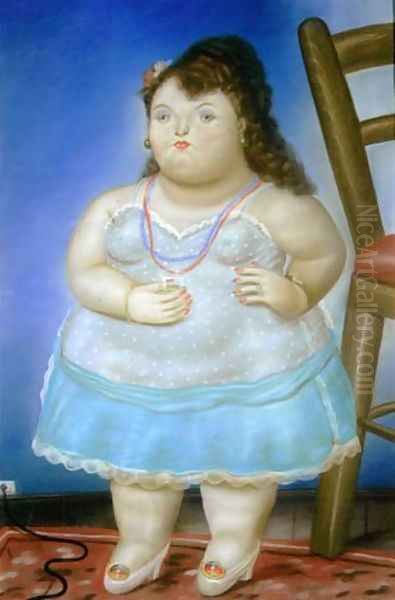 Small Woman Oil Painting by Fernando Botero