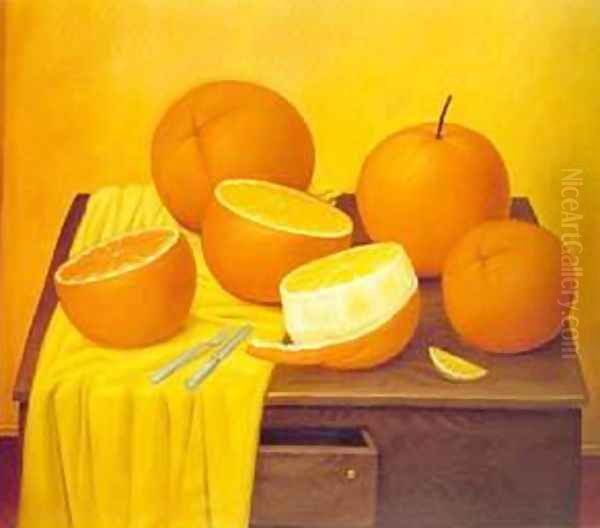 Oranges 1989 Oil Painting by Fernando Botero