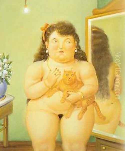 Woman with a Cat 1995 Oil Painting by Fernando Botero