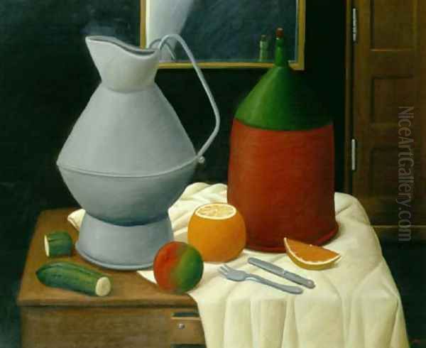 Still Life With A Mirror Oil Painting by Fernando Botero